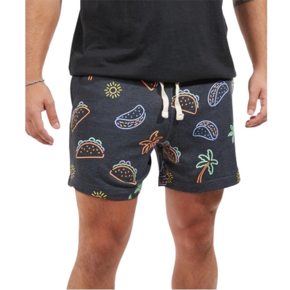 Chubbies Men Sz XL Black Tropical Taco Print Shorts‎ Fleece Drawstring